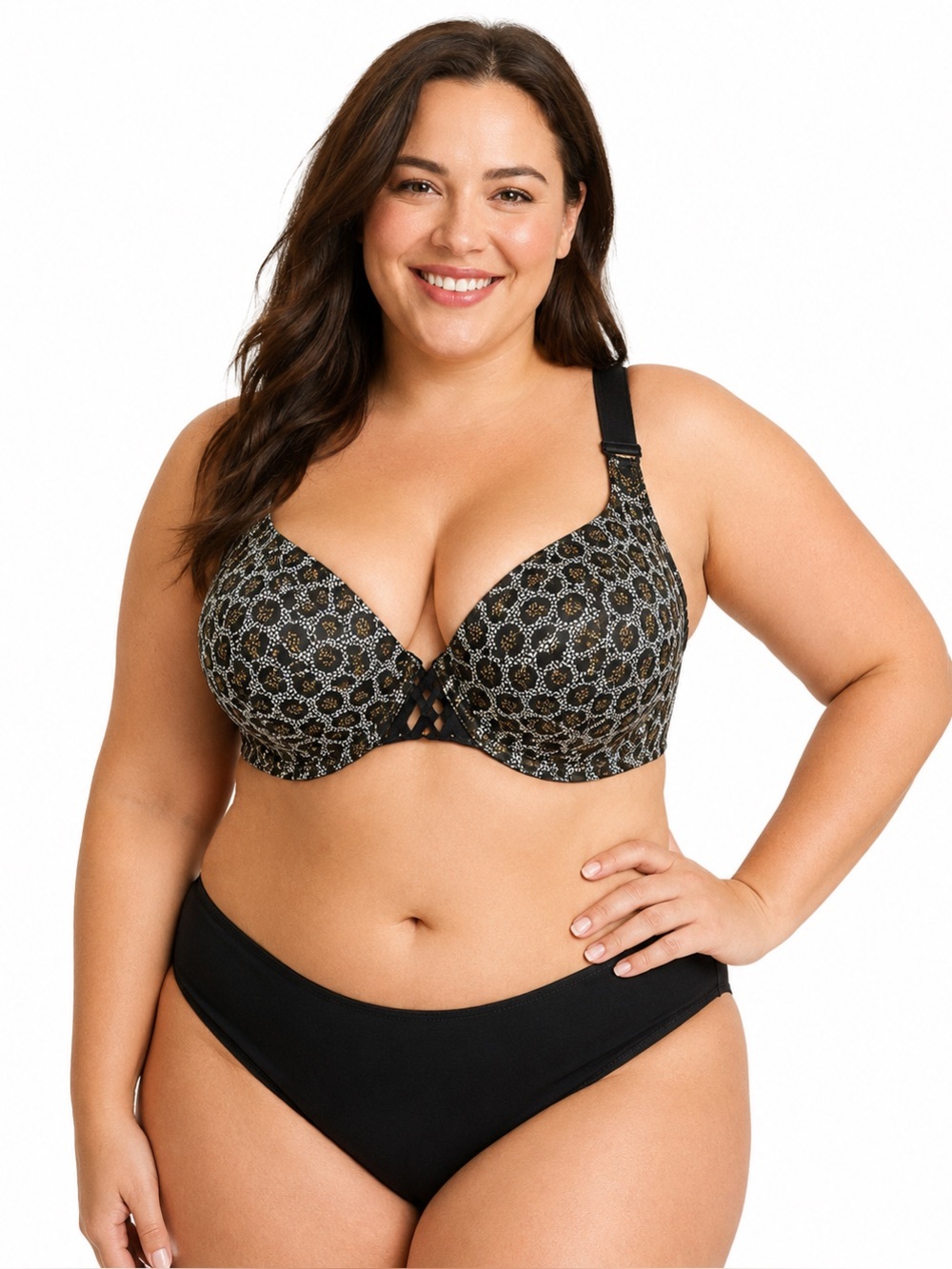 Torrid Curve 40C Black Floral Print Underwire Bra Crisscross Detail
